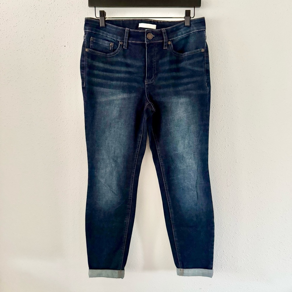 LAUREN CONRAD Dark Wash Mid-Rise Skinny Jeans Women's sz 10 Stretch Denim Cuffed